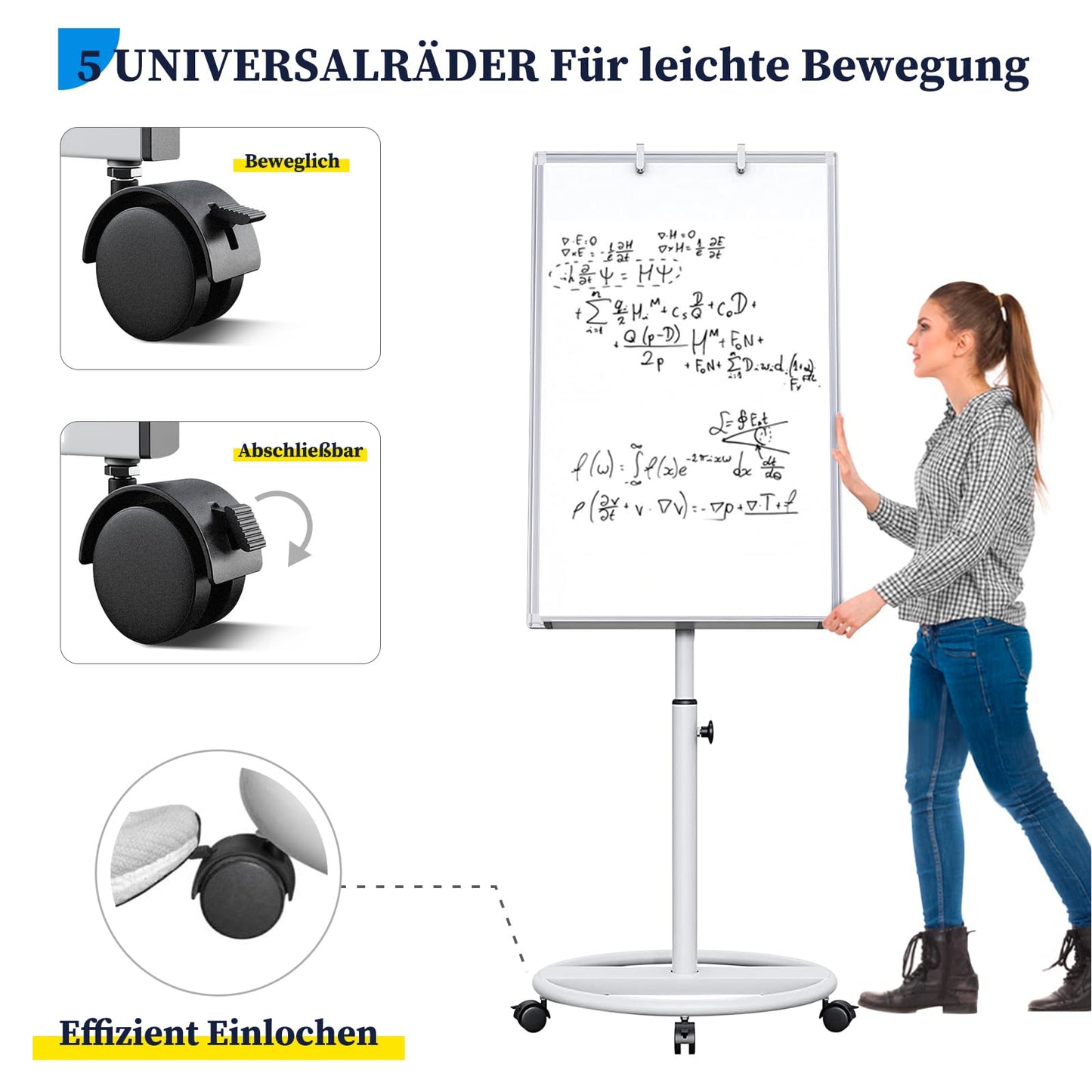 maxtek Flipchart stand, 90x60cm flipcharts whiteboard, aluminum frame hooks move flipchart paper, magnetic writable height adjustable, eraser, markers and magnets.