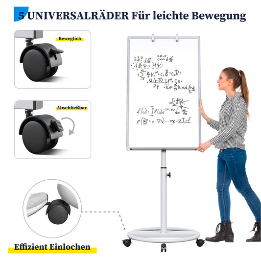 maxtek Flipchart stand, 90x60cm flipcharts whiteboard, aluminum frame hooks move flipchart paper, magnetic writable height adjustable, eraser, markers and magnets.