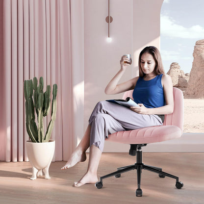 IWMH office chair without armrests, height adjustable swivel chair with wheels, desk chair with fabric upholstery, reading chair with wider cushion for sitting cross-legged (Pink with wheels).