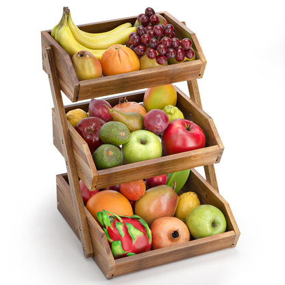 CALM COZY 3-tier Fruit Basket Wood, Decorative Fruit Basket Organizer, Vegetable Bread Storage Holder for Countertop Kitchen