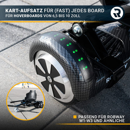 Robway Hoverkart | 𝐃𝐀𝐒 𝐎𝐑𝐈𝐆𝐈𝐍𝐀𝐋 ® - W1 W2 W3 & universal for 6.5" / 8" / 10" Boards - Hoverboard Seat - Hoverseat - Hovercart Seat - Rubber tires - Kids & Adults (Black)