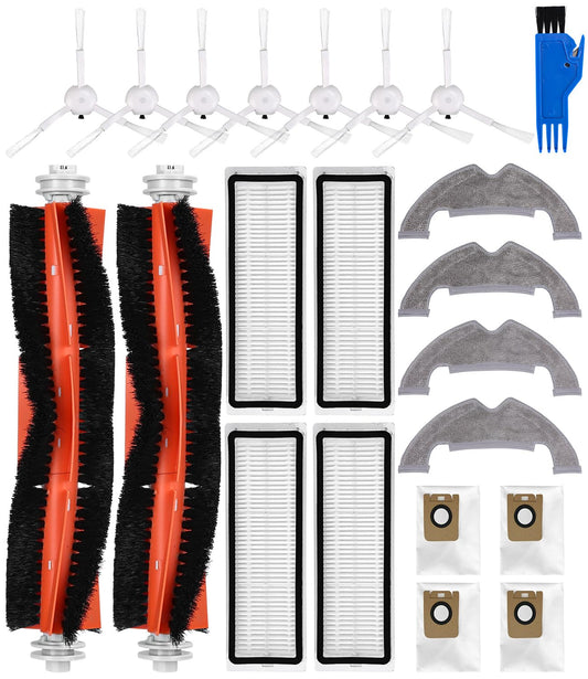 Accessory parts for Dreame D10 Plus/D10s Plus/L10 Plus/Z10 Pro vacuum cleaner, 2 main brushes, 7 side brushes, 4 HEPA filters, 4 mopping cloths, 4 dust bags, 22-piece accessory set compatible with D10 Plus.