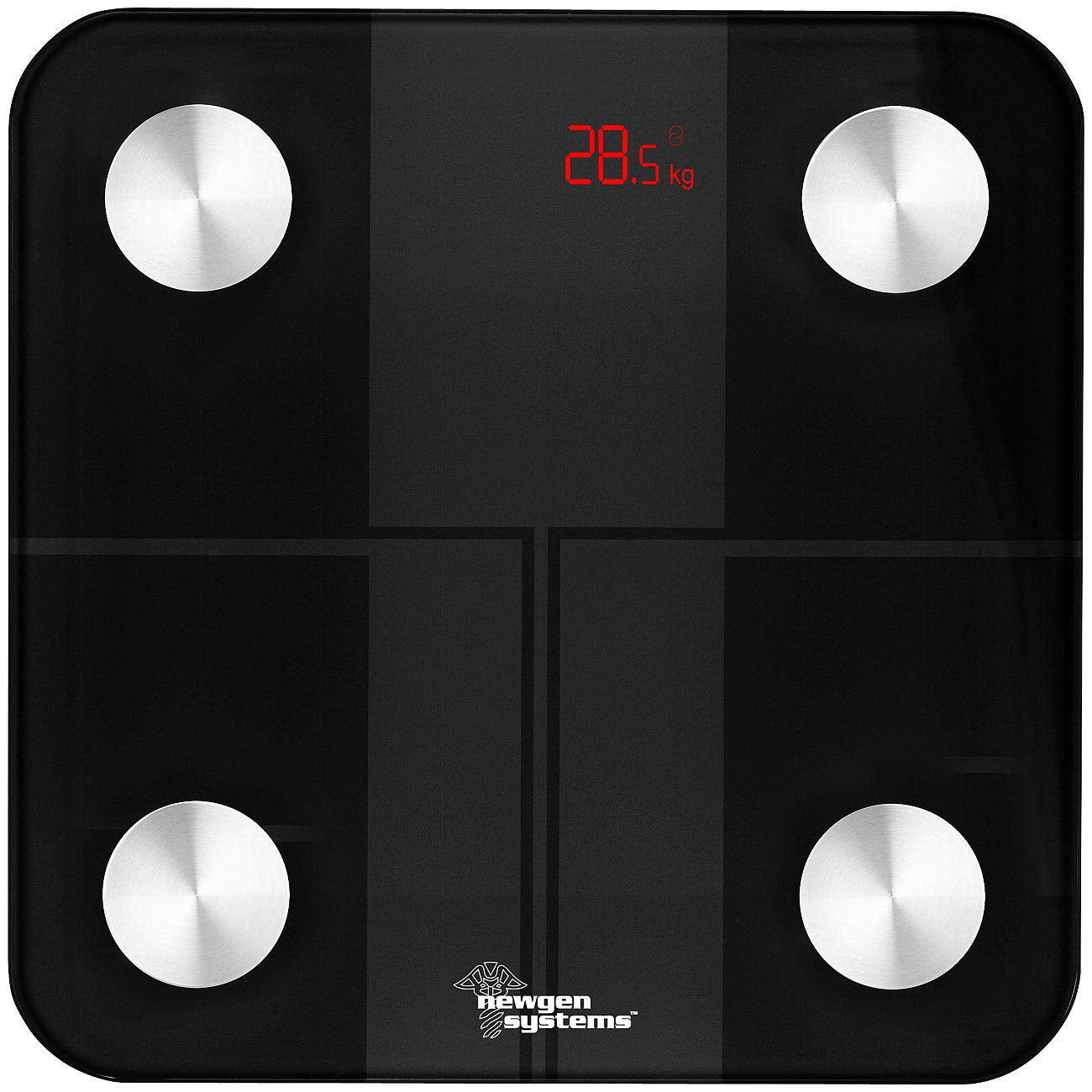newgen medicals body fat scale: 14-in-1 body analysis scale made of glass, Bluetooth, app, user recognition (bathroom scale, body scales, senior friendly)