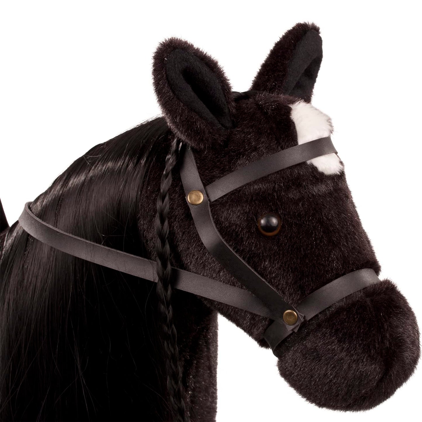 Goetz 3402783 Fighting horse black doll - large plush horse for standing dolls - height 37 cm - 52 cm big black and flexible horse with bridle and saddle