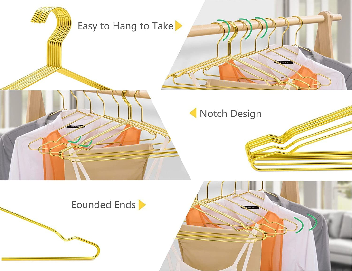 Amber Home 20 Pack 43cm Gold Iron Hangers, Metal Hangers with Non-Slip Groove for Suit T-Shirt Shirt Jacket Dress Pants, Sturdy and Durable