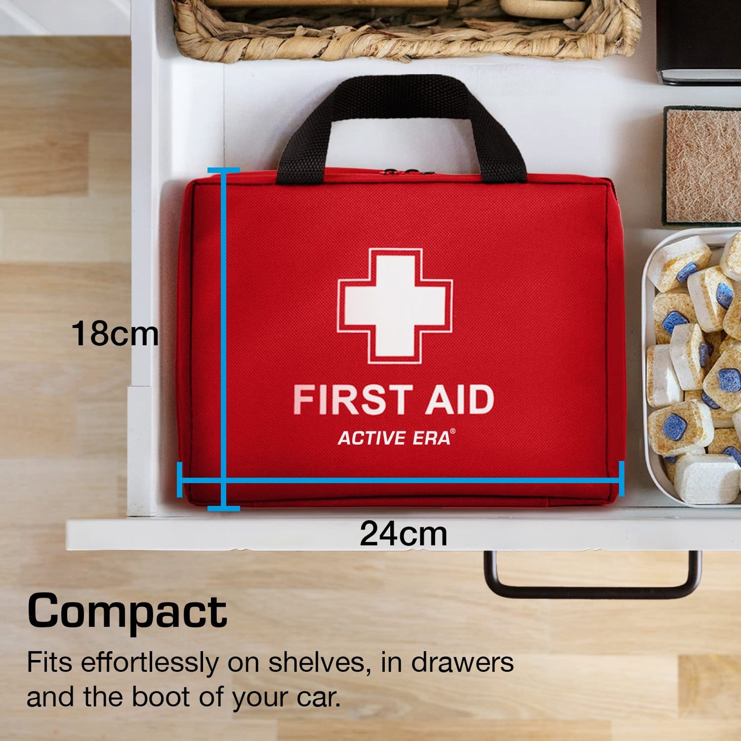 Active Era First Aid Kit, 220-piece premium first aid bag - first aid kit including instant cold packs, eye wash, bandages, rescue blanket for home, office - First Aid Kit ISO 13485.