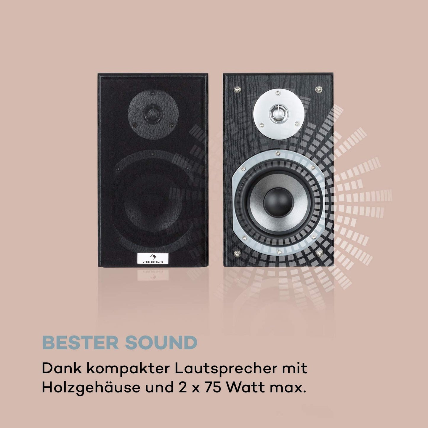 auna Karaoke Star 3 Karaoke Set - Karaoke system, 2 x 75 W max, Bluetooth, USB, Line-In, includes microphones and speaker cables, black.