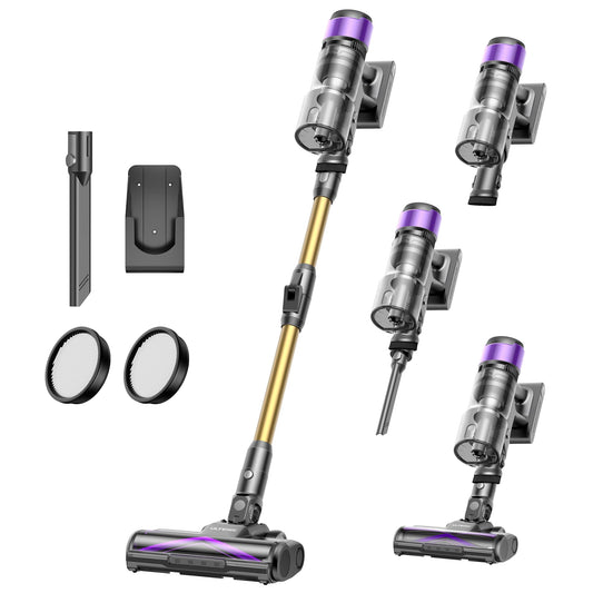 Ultenic Wireless Vacuum 55000Pa 60Min, Self-standing with Anti-Tangle Floor Brush, Green Eye Technology, LED Display, Quiet Battery Handheld Vacuum for Hard Floors & Carpets, Purple.