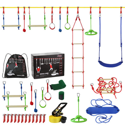 ALPIDEX Ninja Line Kids Slackline Obstacle Set Gymnastic Rings Rope Knot Swing Climbing Ladder Accessories Expandable Warrior Course 7 Year Warranty on Material*, Style: Max