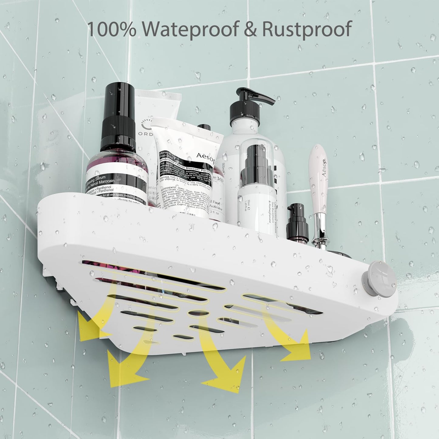 Sotfamily shower caddy without drilling corner, 4 piece shower shelf bathroom shelf without drilling with adhesive pad, rustproof plastic shampoo holder for shower for bathroom, white