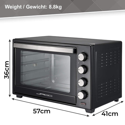 Jago® Mini Oven - with convection, rotisserie, interior light, Electric, 48L, 6 cooking modes, 2000W, Timer, 100-230 °, double glazing, Black - Mini Oven, Mini Electric Oven, Oven, Grill-Oven