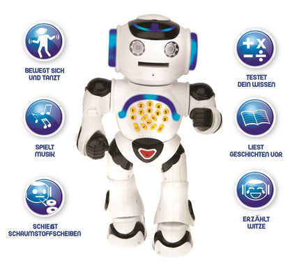 Lexibook Powerman - Educational robot for kids, for learning and playing. Interactive, dances, makes music, quiz games, tells stories, throws discs - ROB50DE.