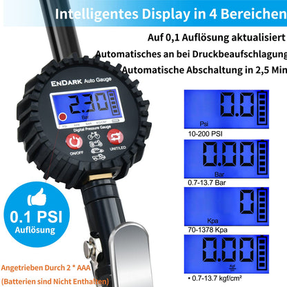 Digital tire inflator gauge air pressure tire pressure gauge - ENDARK air pressure gauge digital tire pressure meter & gauge 200 Psi tire pressure filling device for car, bicycle, truck, motorcycle