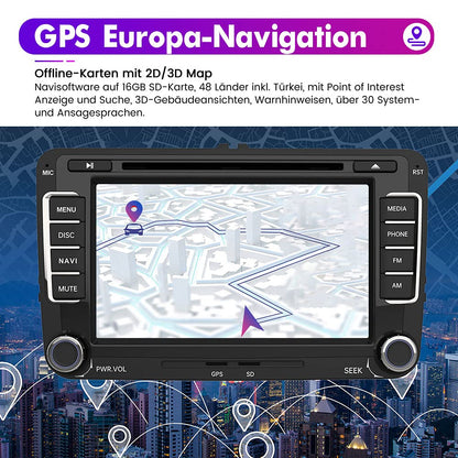 AWESAFE Radio for VW Golf 5 Golf 6, 2DIN car radio with Mirrorlink, 7 inch touchscreen monitor, SD, USB, CD DVD, and Bluetooth.