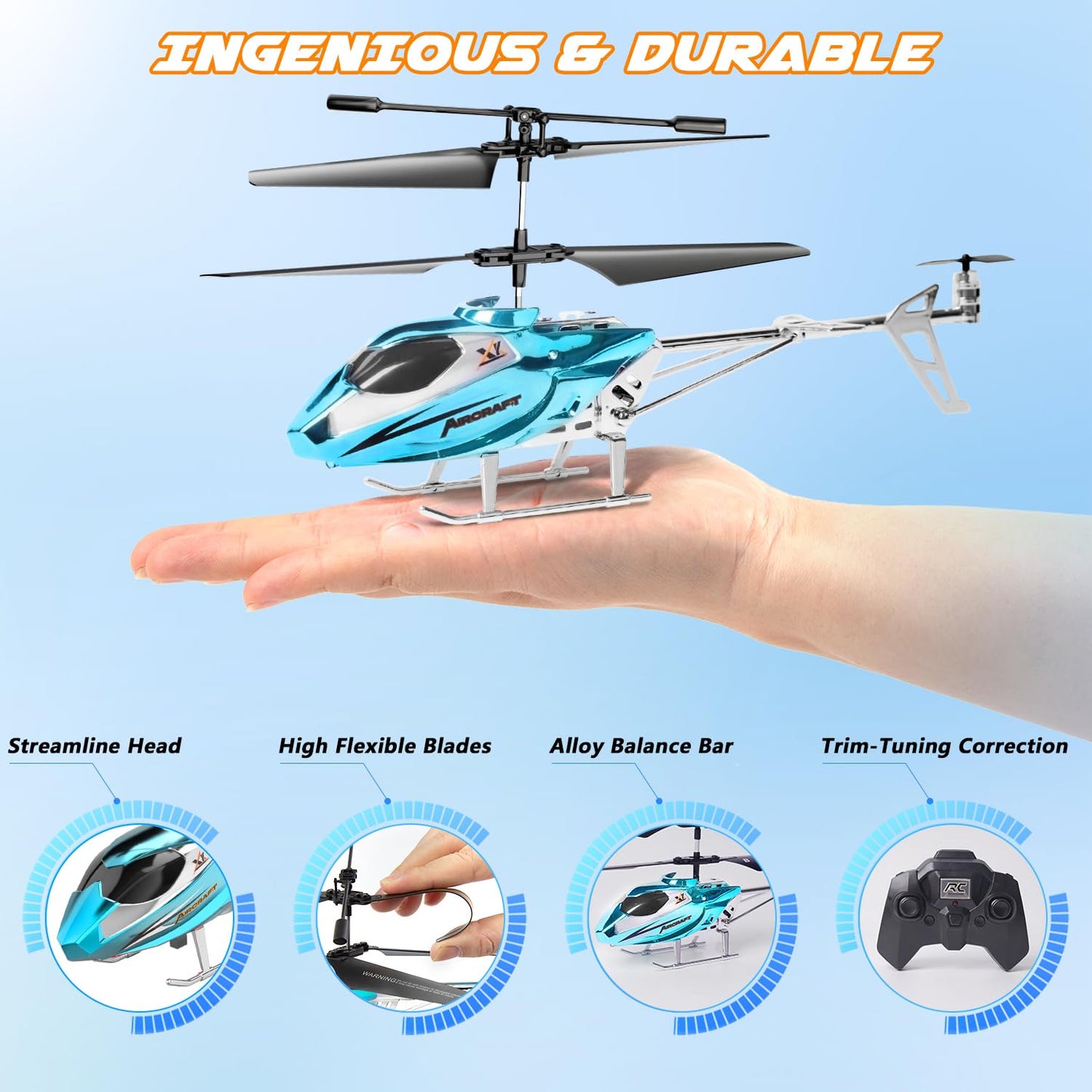 TERRAMUS RC Helicopter- 2.4G Remote Control Helicopter Indoor RC Toy with LED Light & 3.5 Channels & Gyro Mini Helicopter Positioned Height Aircraft Gift Kids Boys