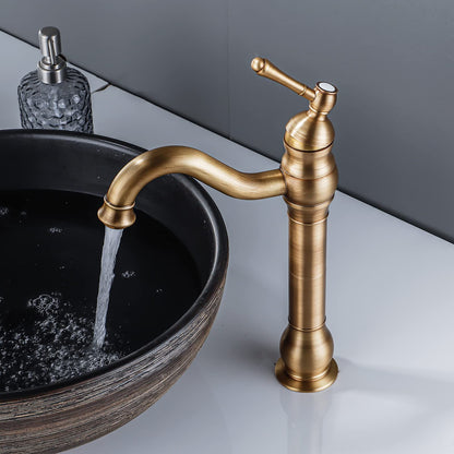 FWZZQ Bathroom Faucet Antique Brass, Bathroom Sink Faucet High 360° Rotatable, Retro Basin Faucet, Single Lever Mixer Tap Bathroom Faucet High Spout for Bathroom