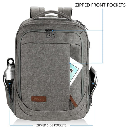 KROSER Laptop Backpack Schoolbag 17.3 Inch Travel Backpack Carry-on Daypack Water-Resistant Multifunction Laptop Bag for Business/School/Travel/Women/Men-Gray
