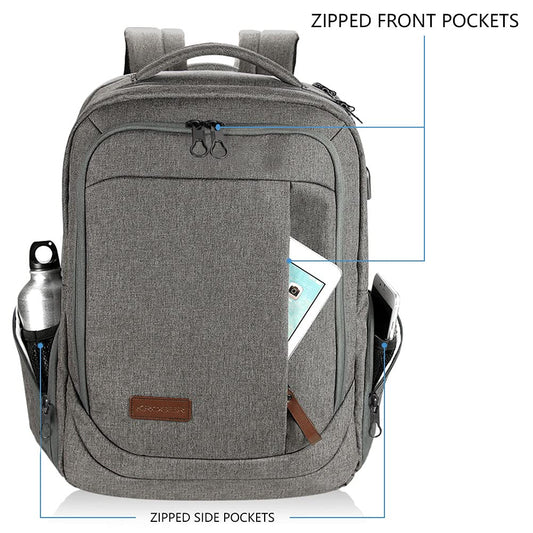 KROSER Laptop Backpack Schoolbag 17.3 Inch Travel Backpack Carry-on Daypack Water-Resistant Multifunction Laptop Bag for Business/School/Travel/Women/Men-Gray