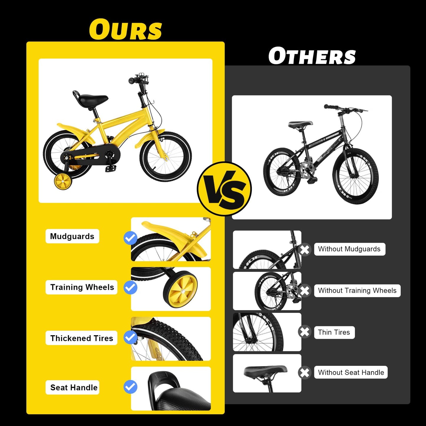 AOAPUMM 14-inch kids bicycle pedal bike children balance bike with training wheels for boys and girls 3-6 years old (Yellow)