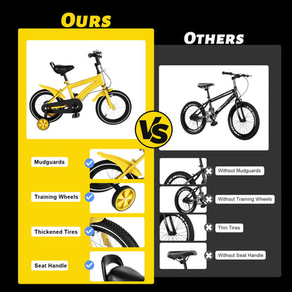 AOAPUMM 14-inch kids bicycle pedal bike children balance bike with training wheels for boys and girls 3-6 years old (Yellow)