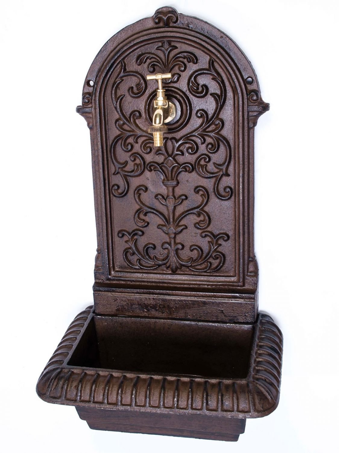 aubaho Fountain 66cm Wash Basin Iron Brown Wall Fountain Garden Antique Style