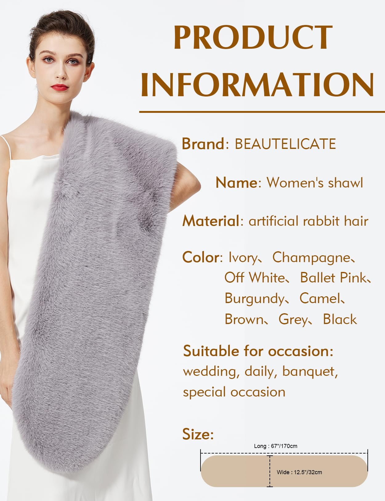 BEAUTELICATE faux fur stole shawl women's bolero fake fur bridal shawl bridal stole bride jacket for evening gown winter wedding festive