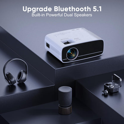 4K supported projector with 15000 lumens, native 1080P resolution, 5G WiFi, Bluetooth, 50% zoom. AKATUO mini projector for home theater and outdoor use, compatible with smartphones, HDMI, USB, laptops, and Fire TV Stick.