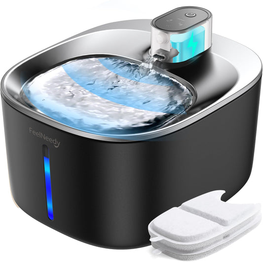 FEELNEEDY 4L Cat Drinking Fountain Cordless with Sensor Wireless Cat Fountain Stainless Steel with Motion Sensor without Power and Battery 4000mAh, 3 Modes, Quiet Pump and 2 Filters, Black