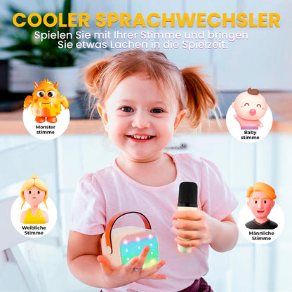 Karaoke machine with 2 wireless microphones, Wowstar Portable Bluetooth Karaoke Machine for kids and adults with voice changing effects & LED lights. Perfect for boys and girls gifts, home parties. Available in beige.