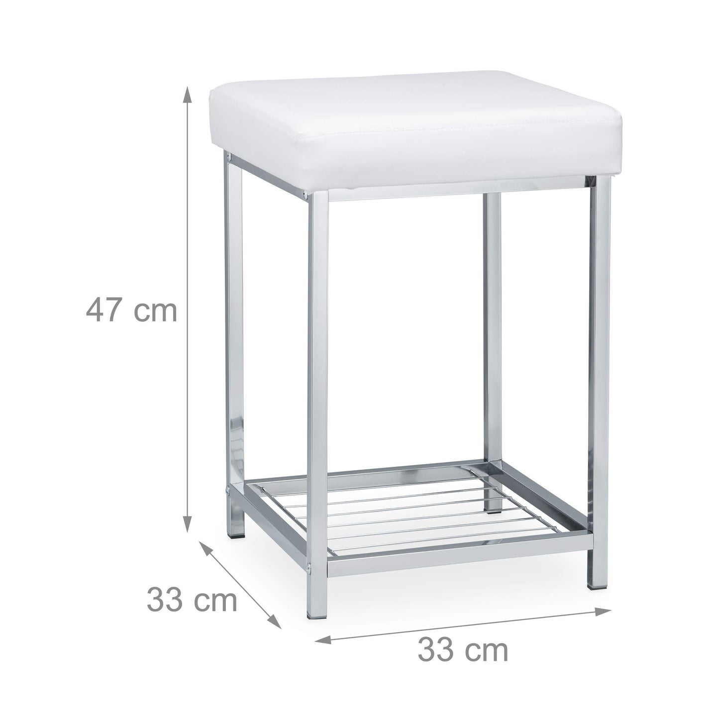 Relaxdays, white padded stool, small seat stool, square, padded stool with storage, bathroom stool, dimensions 47x33x33cm.