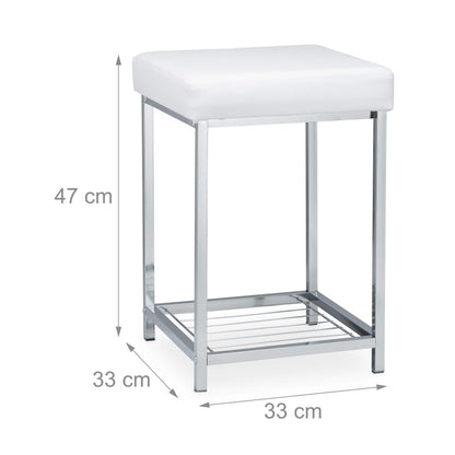 Relaxdays, white padded stool, small seat stool, square, padded stool with storage, bathroom stool, dimensions 47x33x33cm.