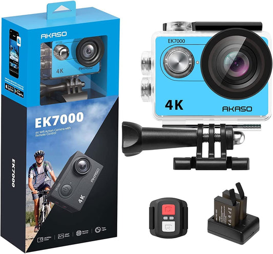 AKASO Action Cam EK7000 4K30FPS Action Camera 170° Wide Angle HD Underwater Camera 20MP WiFi Waterproof Sport Camera 2 Inch LCD Screen with 2 Batteries (Blue)