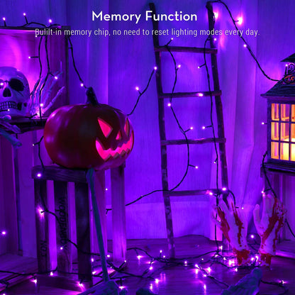 BrizLabs Halloween String Lights Outdoor, 20M 200 LED Purple Christmas String Lights Outside Battery Operated 8 Modes Waterproof Christmas Tree for Indoor Garden Balcony Window Horror Party Celebration Decor