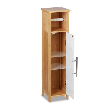 Relaxdays standing toilet paper holder, bathroom rack HWD: 71x18x20 cm, MDF & bamboo, toilet paper cabinet, brown/white