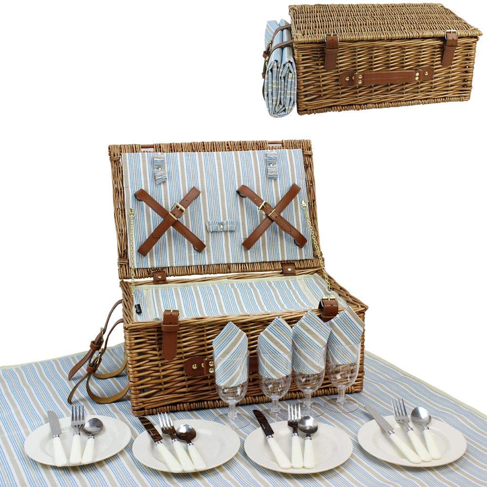 HappyPicnic Wicker Picnic Basket Cutlery Set Picnic Basket Insulated Cooler Bag Picnic Set Basket made of wicker, for camping, outdoor, Christmas
