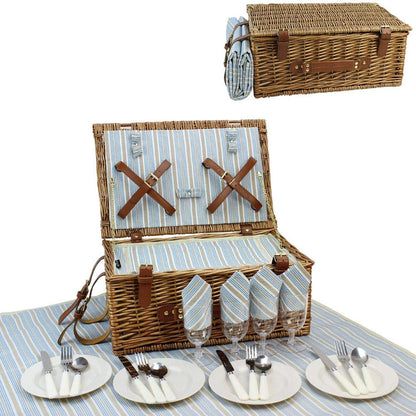 HappyPicnic Wicker Picnic Basket Cutlery Set Picnic Basket Insulated Cooler Bag Picnic Set Basket made of wicker, for camping, outdoor, Christmas