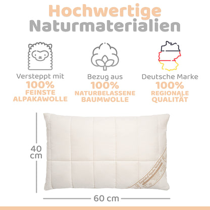Engelshof Alpaca Pillow Farisa slim 40x60 cm Alpaca fleece Alpaca pillow quilted with 100% alpaca wool - Cover made of untreated cotton.