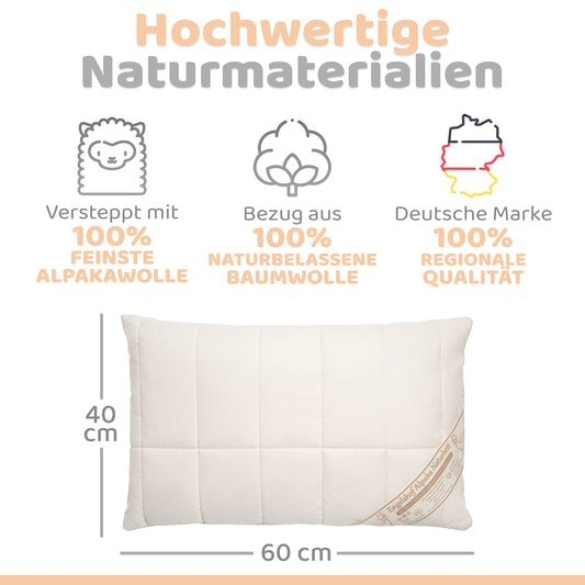 Engelshof Alpaca Pillow Farisa slim 40x60 cm Alpaca fleece Alpaca pillow quilted with 100% alpaca wool - Cover made of untreated cotton.