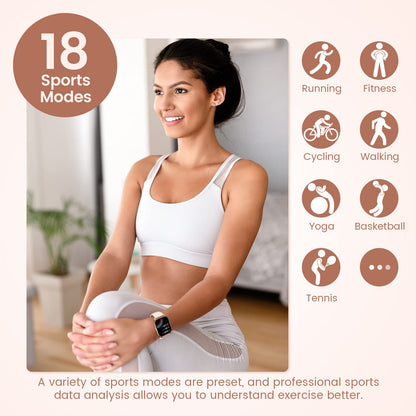 SWGOTA Smartwatch for Women with Phone Function, 1.85" HD Smart Bracelet Heart Rate Sleep Monitor Menstrual Cycle SpO2 Fitness Tracker IP68 Waterproof Pedometer for iOS Android Black Gold