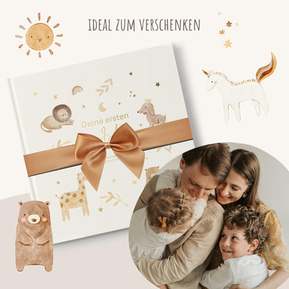 MyBaby123® Children's Album. Your first 10 years in high-quality gold. A memory album, gift for birth, children's photo album, children's diary, memory book album, gift for child.