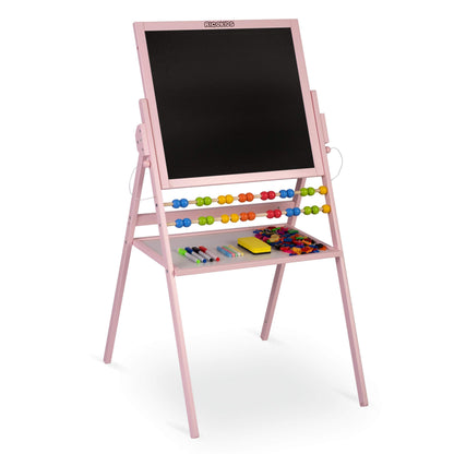 Children's magnetic whiteboard and chalkboard with wooden easel, Ricokids (pink)