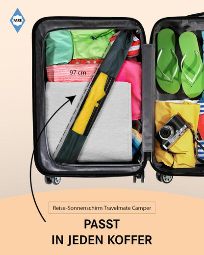 FARE Travel-Sun Umbrella Travelmate Camper - Lightweight & Compact, UV protection UPF50+, Perfect for Travel, Beach, Outdoor & Camping - Can also be used as a rain umbrella.