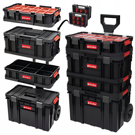 OliveBird 6 in 1 XL workshop trolley, mobile toolbox, plastic drawer set, tool case on wheels.
