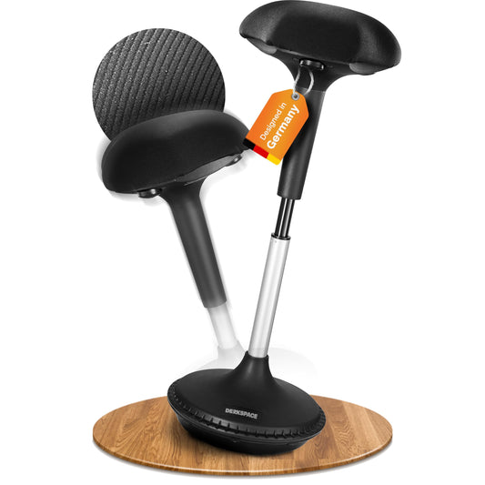 The DESKSPACE Wobble Ergonomic Sit-Stand Stool [ORIGINAL] - Height-adjustable office stool & standing aid with rocking function, work stool to prevent back and neck pain.