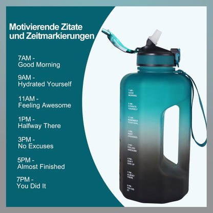 GLEKGLEK Large Water Bottle 2.2 Liters, Sports Bottle Gym with Time Markings for Work Exercise Camping (Green Black)