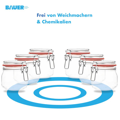 Bottle maker - 6-piece set of 634ml wire bail jars, suitable for canning and fermenting, for storage, filling, wire bail jars including labels - Made in Germany