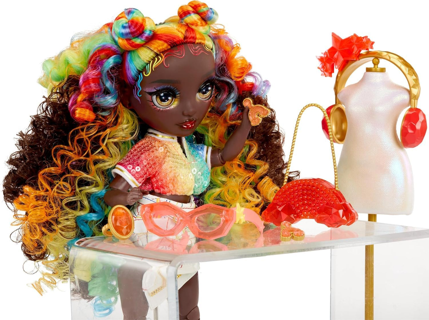 Rainbow High Creative Crystals Iris - 28 cm fashion doll with Make It Kit for crystal accessories, Ring for You, craft, resin playset, gift for kids 8+, Not EDIBLE