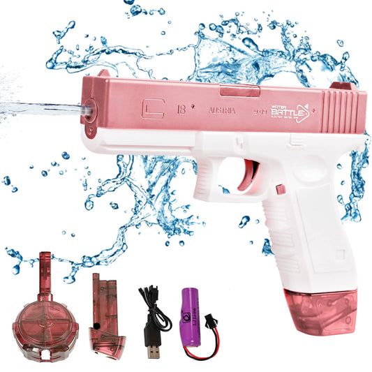 Maxee Electric Water Gun, Pistol with a range of 25-32 ft, One-Button Automatic Water Toy Pistol for Kids and Adults, Pool Party Beach Outdoor, Pink Color