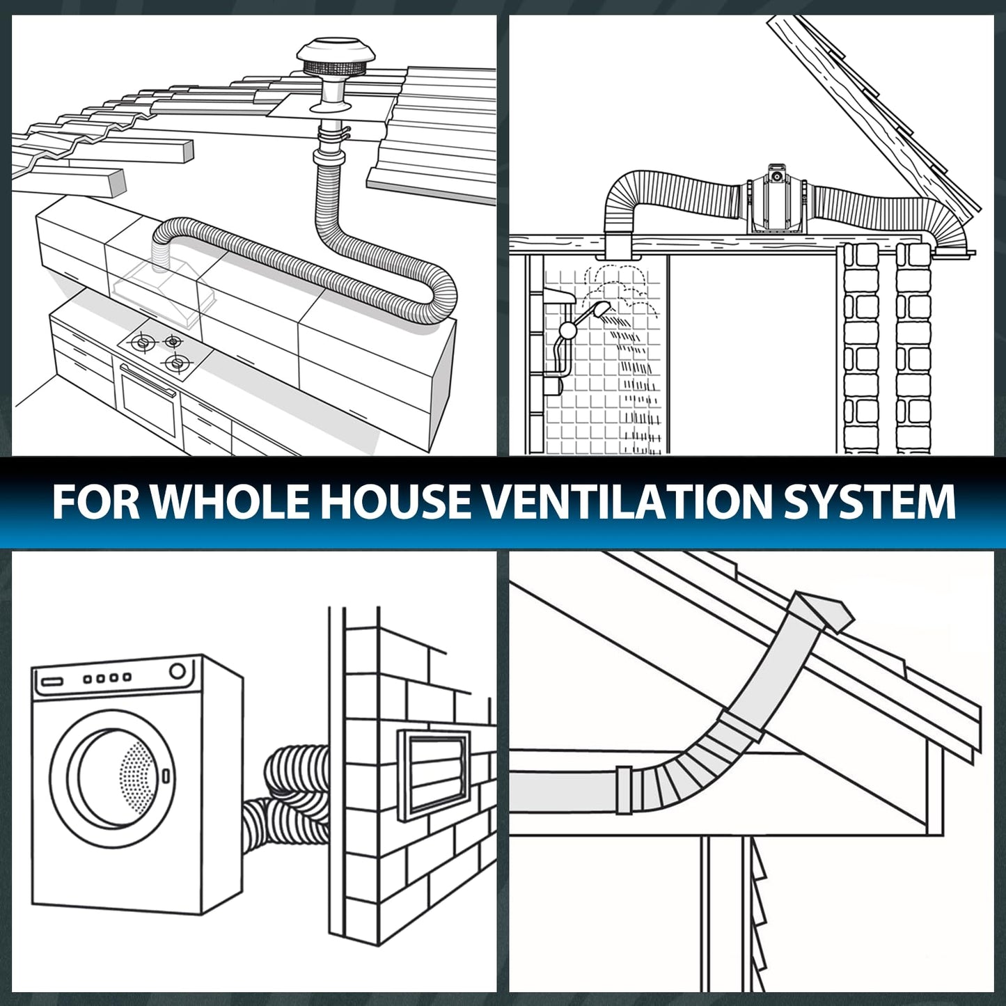 Hon&Guan ø100mm 5m Long Exhaust Hose, PVC Aluminum Flex Duct Vent Hose with 2 Stainless Steel Hose Clamps for Portable Air Conditioner, Dryer, Exhaust Fan, Range Hood, Ventilation System, Gray