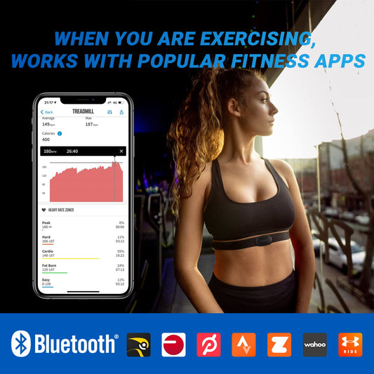 moofit HR8 heart rate monitor chest strap, low energy real-time heart rate data Bluetooth 5.0/ANT+, greater communication range, IP67 waterproof, compatible with iOS/Android apps, fitness equipment, black